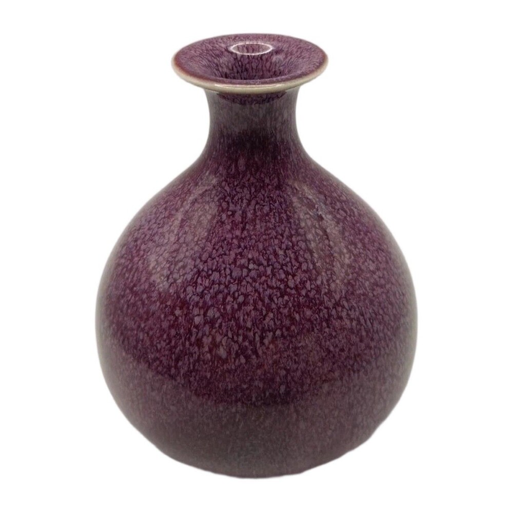 R. Spayda Purple Glazed Ceramic Vase 6.5 Inch Tall 5 Inch Diameter Home Decor